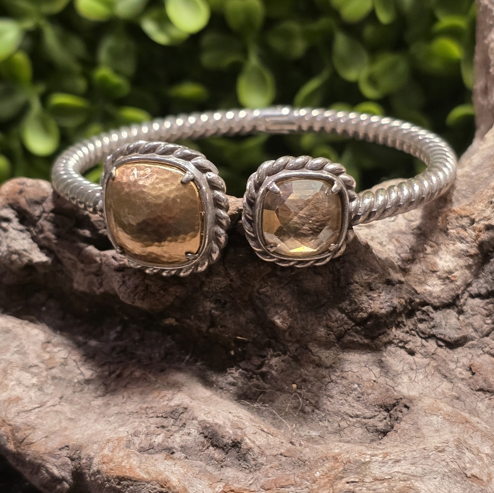 Hinged Cuff Silvertone Bracelet - image 1